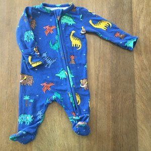 Angel Dear 2-way blue zipper footie with dinosaurs